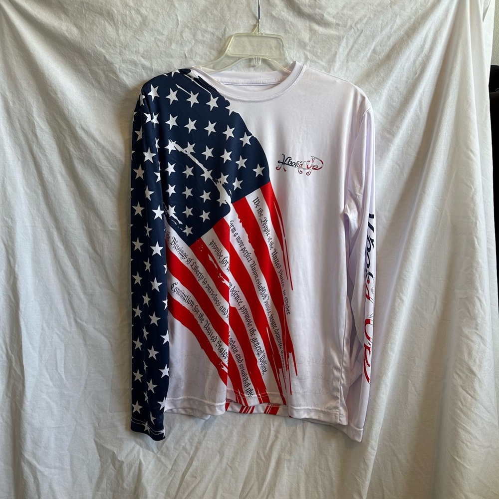 Red and White Long Sleeve Tees with American Flag Design